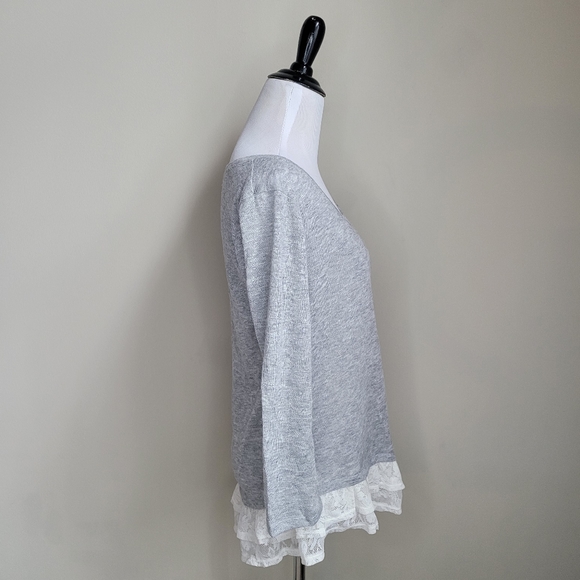 American Rag gray lace hem sweater size large - Picture 3 of 7